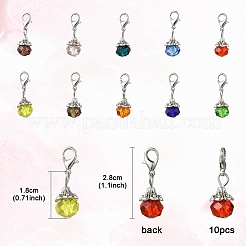 10Pcs 10 Colors Teardrop Glass & Alloy Pendant Decoration&nbsp;HJEW-YW00037