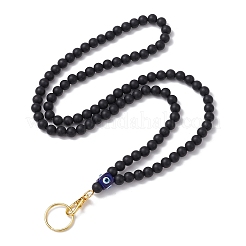 Round Silicone & Resin Evil Eye Beads Name Card Necklace Lanyard&nbsp;NJEW-JN05095-01