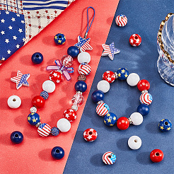 132Pcs 7 Style Independence Day Theme Printed Natural Wooden Beads Sets&nbsp;WOOD-SP0001-27