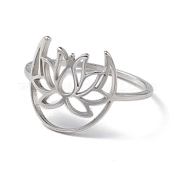 Non-Tarnish Hollow Out Lotus 304 Stainless Steel Finger Ring for Women&nbsp;RJEW-E073-06P