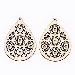 Undyed Natural Hollow Wooden Big Pendants&nbsp;X-WOOD-N007-114