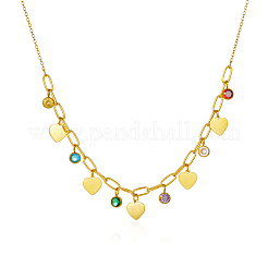 Light Luxury Stainless Steel Pave Colorful Cubic Zirconia Heart Tassel Bib Necklaces for Women Daily Wear&nbsp;GN8905-2