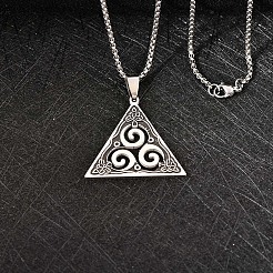201 Stainless Steel Viking Knot Triskelion Pendant Necklaces for Men&nbsp;WGED209-01