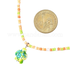 5Pcs 5 Colors Sea Turtle Dyed Synthetic Turquoise Pendant Glass Seed Beaded Necklaces for Women&nbsp;NJEW-JN05549