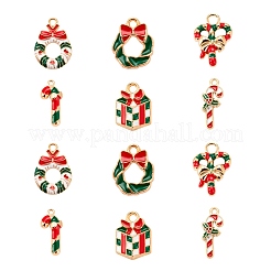 60Pcs 6 Style Light Gold Christmas Theme Alloy Enamel Pendants&nbsp;ENAM-LS0001-58