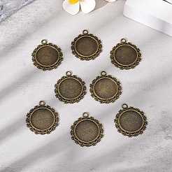 Vintage Flat Round Alloy Pendant Cabochon Settings&nbsp;PALLOY-N0088-66AB-NF