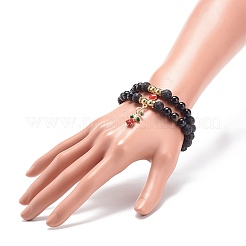 2Pcs 2 Style Style Natural Lava Rock & Golden Sheen Obsidian & Synthetic Hematite Stretch Bracelets Set&nbsp;BJEW-JB08734