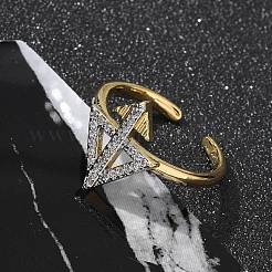 Brass Micro Pave Clear Cubic Zirconia Cuff Finger Rings for Women&nbsp;RJEW-U033-05GP