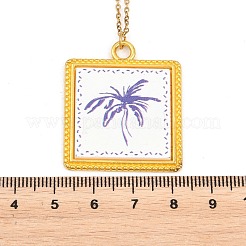 Ocean Theme Alloy Acrylic Coconut Tree Pendant 201 Stainless Steel Cable Chain Necklaces for Women&nbsp;NJEW-F369-01E