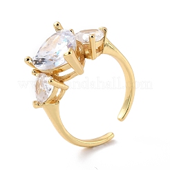 Sparkling Heart Cubic Zirconia Cuff Ring for Valentine's Day&nbsp;RJEW-C017-06G-01-RS