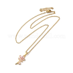 Cubic Zirconia Flower of Life Pendant Necklace & Diamond Stud Earrings&nbsp;SJEW-M099-01G