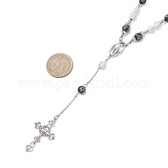 Acrylic & CCB Plastic Beaded Rosary Necklaces with Alloy Cross Pendant&nbsp;NJEW-JN05856-01