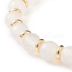 Natural Moss Agate Oval & White Agate Beaded Stretch Bracelet&nbsp;BJEW-JB08696