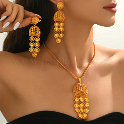 Vintage Alloy Long Tassel Hollow Flower Earrings & Necklaces Sets for Women&nbsp;HI3455