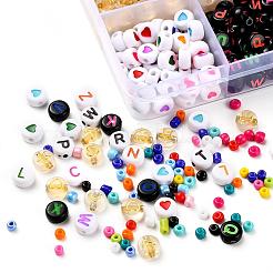 5 Colors Flat Round Acrylic Letter Beads&nbsp;DIY-YW0002-54