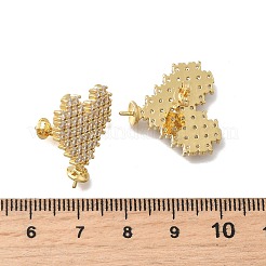 Brass Micro Pave Clear Cubic Zirconia Heart Stud Earring Findings&nbsp;KK-D431-043G