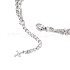 304 Stainless Steel Religion Cross Pendant 3 Layer Necklaces for Women&nbsp;NJEW-JN05480