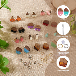 DIY 12 Pairs 12 Style Two Tone Resin & Walnut Wood Stud Earring Findings&nbsp;DIY-CW0001-35