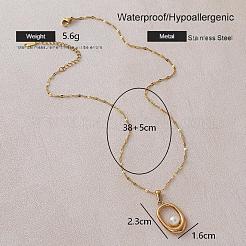 Vintage 304 Stainless Steel and Imitation Pearl Oval Pendant Necklaces for Women&nbsp;FB5128