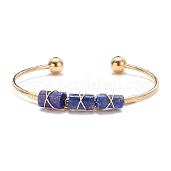 Natural Mixed Stone Beads Wrapped Cuff Bangle&nbsp;BJEW-JB07471