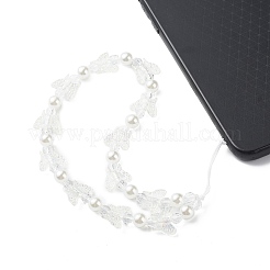 Acrylic Butterfly Pearl Beaded Mobile Straps&nbsp;HJEW-YW0001-01