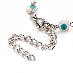 Enamel Heart with Evil Eye Link Chains Bracelet&nbsp;BJEW-P271-06P