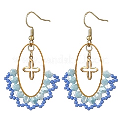 Oval Brass & 304 Stainless Steel Dangle Earrings&nbsp;EJEW-MZ00799-01