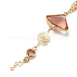 Faceted Fan & Heart Glass Pendant Necklaces&nbsp;NJEW-R263-24G