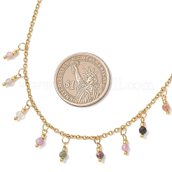 3MM Faceted Round Natural Multicolor Tourmaline Pendant Bib Necklaces with 304 Stainless Steel Cable Chains&nbsp;NJEW-JN05943