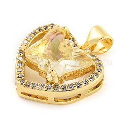 Rack Plating Brass Micro Pave Clear Cubic Zirconia Pendants&nbsp;ZIRC-L100-155G-01