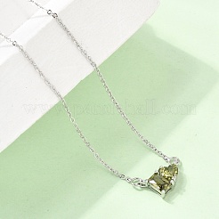 Brass Pave Cubic Zirconia Rectangle and Heart Pendant Cable Chain Necklaces&nbsp;KK-CBAB173-04P-02