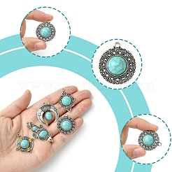 12Pcs 6 Styles Tibetan Style Alloy Pave Imitation Turquoise Pendants&nbsp;FIND-FS0002-81