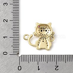 Brass Micro Pave Black and Clear Cubic Zirconia Cat Shape Connector Charms&nbsp;KK-L262-08G