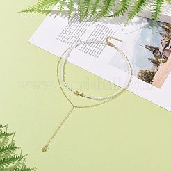 Brass Moon & Star Charms Double Layer Necklace&nbsp;NJEW-JN04142