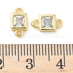 Brass Pave Clear Cubic Zirconia Square Connector Charms&nbsp;KK-Z120-34G