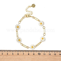 Brass Enamel Flower Link Chain Bracelets for Women&nbsp;BJEW-JB14167-01