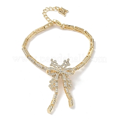 Bowknot Brass Micro Pave Cubic Zirconia Link Chain Bracelets for Women&nbsp;BJEW-A279-01G