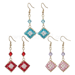 304 Stainless Steel Handmade Glass Seed Beads Rhombus Dangle Earrings&nbsp;EJEW-MZ00517