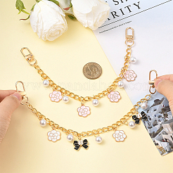2Pcs 2 Styles Alloy Enamel Flower Butterfly Charm Brass Bag Decorative Chains&nbsp;HJEW-SC0002-60