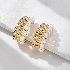 Rack Plating Brass Cuff Earrings with Plastic Pearl Beaded&nbsp;EJEW-D064-02G