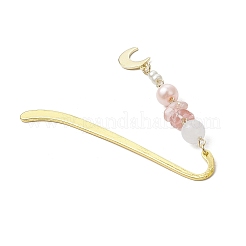 Natural White Jade & Topaz Jade & Aquamarine & Ametrine & Cherry Quartz Glass Chips & Stainless Steel Pendants Moon Charm Bookmarks&nbsp;AJEW-JK00372