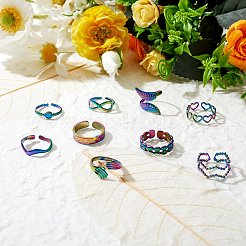 9Pcs 9 Style 304 Stainless Steel Hand & Infinite & Heart & Moon Cuff Rings&nbsp;RJEW-SZ0001-19