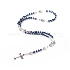 Natural Lava Rock & Glass Pearl Rosary Bead Necklace&nbsp;NJEW-TA00041-03