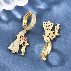 Brass Micro Pave Clear Cubic Zirconia Dangle Hoop Earrings&nbsp;EJEW-G471-41G