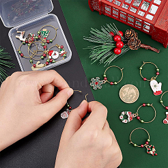 24Pcs 12 Styles Christmas Tree & Snowflake & Sock & Santa Claus Alloy Enamel Dangle Wine Glass Charms with Glass Pearl&nbsp;AJEW-BC0003-12