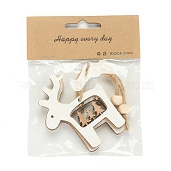 Christmas Theme Natural Wood Pendant Decorations&nbsp;HJEW-P010-14