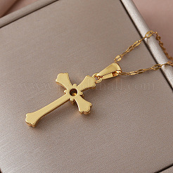 Vintage 304 Stainless Steel Rhinestone Religion Cross Pendant Necklaces for Women&nbsp;XZ4218