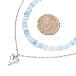 Alloy Heart Pendant Imitation Jade Glass Rondelle Beaded Double Layedred Necklaces&nbsp;NJEW-JN05529-02