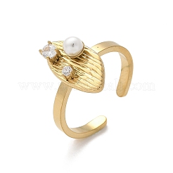 304 Stainless Steel Cubic Zirconia Cuff Rings for Women&nbsp;RJEW-D302-02G-07