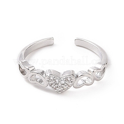 Clear Cubic Zirconia Heart Open Cuff Ring&nbsp;RJEW-E072-22P